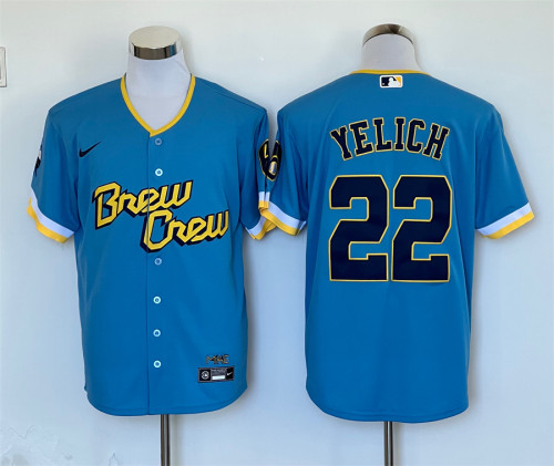 Nike Milwaukee Brewers 22 Christian Yelich Baseball Jersey Light blue city Edition