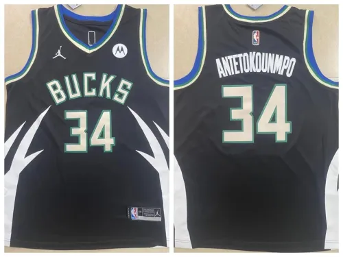 Jordan Milwaukee Bucks 34 Giannis Antetokounmpo Basketball Jersey Black