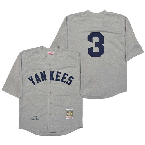 New York Yankees 3 Babe Ruth Baseball Jersey Gray Retro