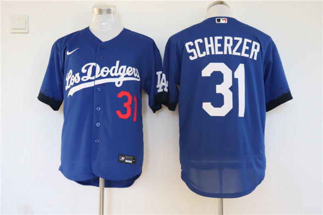 Nike Los Angeles Dodgers 31 Max Scherzer Flexbase Baseball Jersey Blue City Edition
