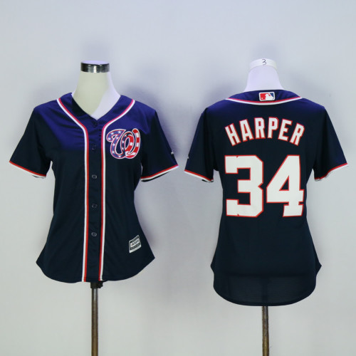 Women Washington Nationals 34 Bryce Harper Baseball Jersey Navy Blue