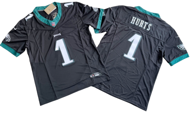 Philadelphia Eagles 1 Jalen Hurts Football Jersey Black Three Dynasties