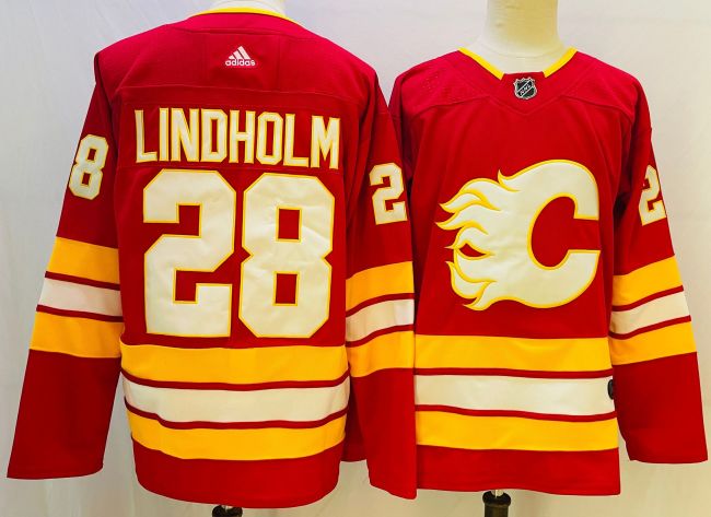 Adidas Calgary Flames 28  Elias Lindholm Ice Hockey Jersey Red