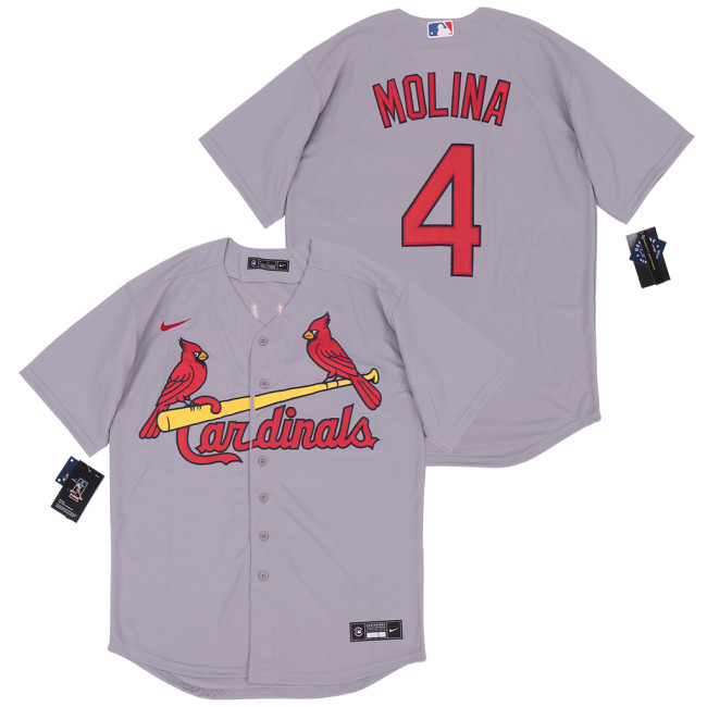 Nike St.Louis Cardinals 4 Yadier Molina Baseball Jersey Gray Fan