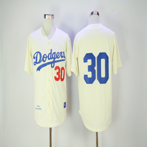 Los Angeles Dodgers 30 Maury Wills Baseball Jersey Beige