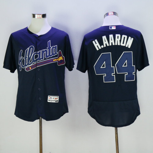Atlanta Braves 44 Hank Aaron Flexbase Baseball Jersey Navy Blue