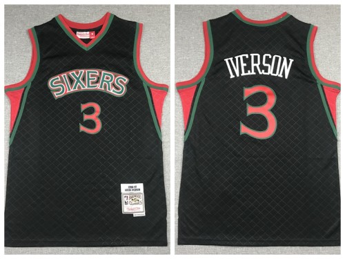 Philadelphia 76ers 3 Allen Iverson Basketball Jersey Black Retro