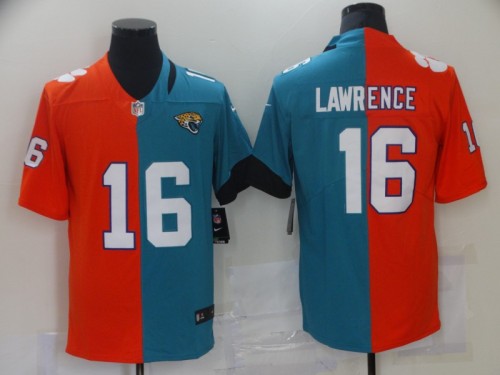 Jacksonville Jaguars 16 Trevor Lawrence Football Jersey Legend Green Orange Half and half