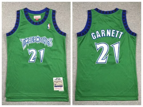 Youth Minnesota Timberwolv 21 Kevin Garnett Basketball Jersey Green Retro