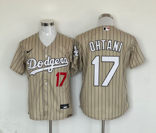 Nike Los Angeles Dodgers 17 Shohei Ohtani Baseball Jersey Khaki stripes