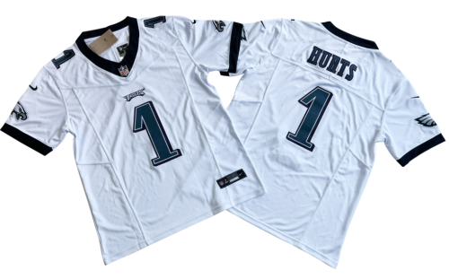 Philadelphia Eagles 1 Jalen Hurts Football Jersey White Three Dynasties