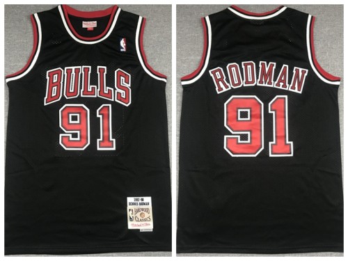 Chicago Bulls 91 Dennis Rodman Basketball Jersey Black Retro