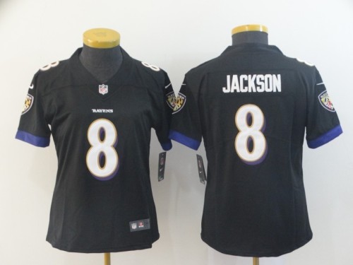 Women Baltimore Ravens 8 Lamar Jackson Football Jersey Legend Black