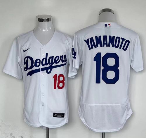 Nike Los Angeles Dodgers 18 Yoshinobu Yamamoto Flexbase Baseball Jersey White