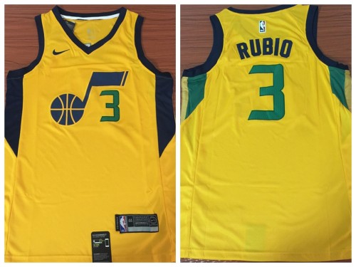 Nike Utah Jazz 3 Ricky Rubio Basketball Jersey Yellow City Edition