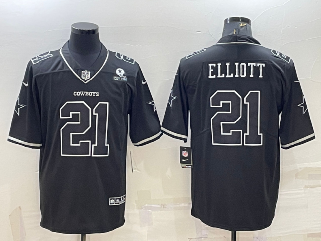 Dallas Cowboys 21 Ezekiel Elliott Football Jersey Black shadow