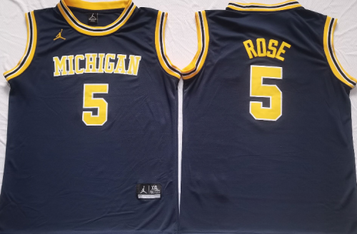 Michigan Wolverines 5 Jalen Rose College Basketball Jersey Navy Blue