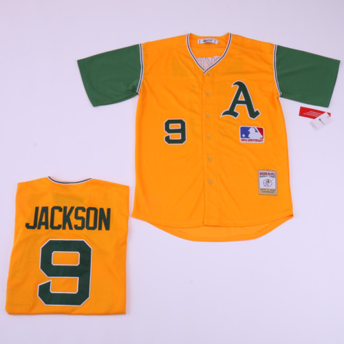 Oakland Athletics 9 Reggie Jackson Baseball Jersey Yellow Retro