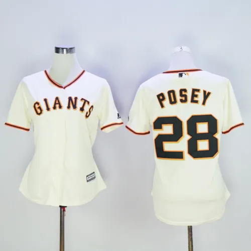 Women San Francisco Giants 28 Buster Posey Baseball Jersey Beige