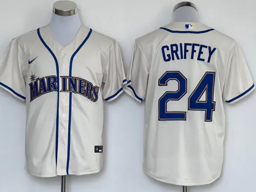 Nike Seattle Mariners 24 Ken Griffey Baseball Jersey Beige Fan
