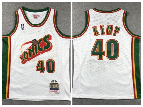 Youth Seattle Super Sonics 40 Shawn Kemp Basketball Jersey White Retro