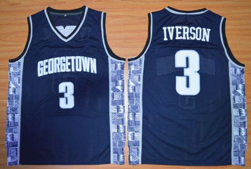 Georgetown Hoyas 3 Allen Iverson College Basketball Throwback Jersey Navy Blue
