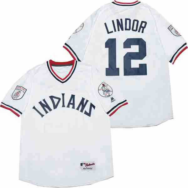 Cleveland indians 12 Francisco Lindor Baseball Jersey White Retro