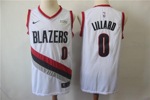 Nike Portland Trail Blaze 0 Damian Lillard Basketball Jersey White Fan version