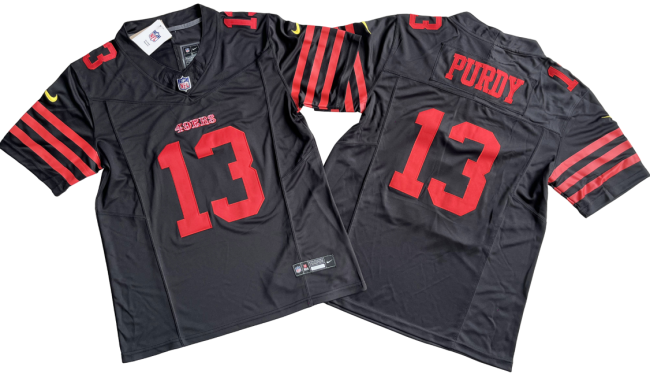 San Francisco 49ers 13 Brock Purdy Football Jersey Black Three Dynasties