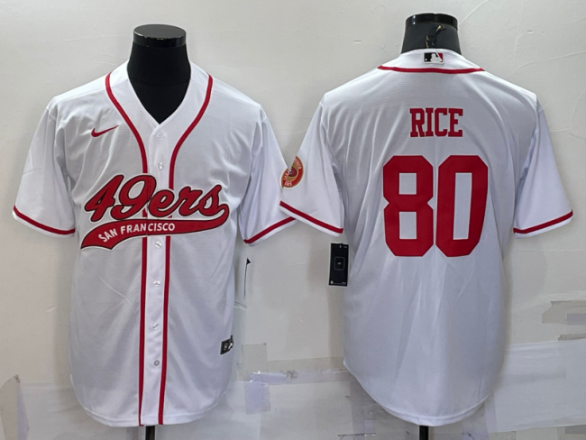 San Francisco 49ers 80 Jerry Rice Baseball Jersey White