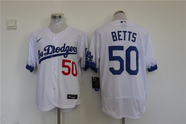 Nike Los Angeles Dodgers 50 Mookie Betts Flexbase Baseball Jersey  White City Edition