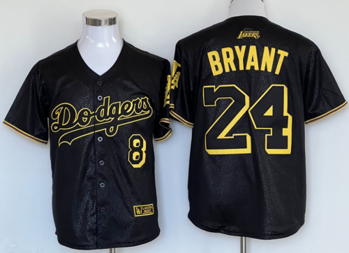Los Angeles Dodgers 8 and 24  Kobe Bryant Baseball Jersey Black Snake skin fabric