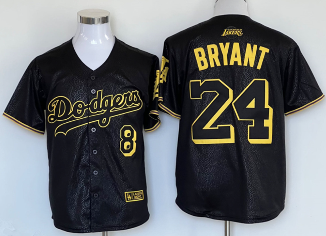 Los Angeles Dodgers 8 and 24  Kobe Bryant Baseball Jersey Black Snake skin fabric