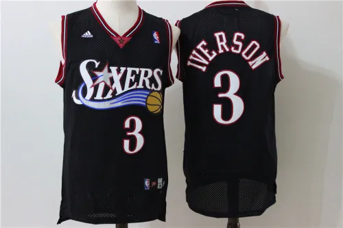 Philadelphia 76ers 3 Allen Iverson Basketball Jersey Black
