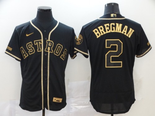 Nike Houston Astros 2 Alex Bregman Flexbase Baseball Jersey Black Retro gold character