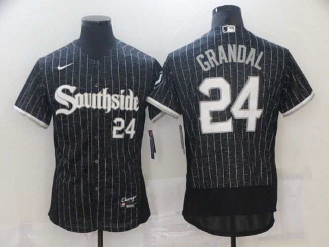 Nike Chicago White Sox 24 Yasmani Grandal Flexbase Baseball Jersey Black city