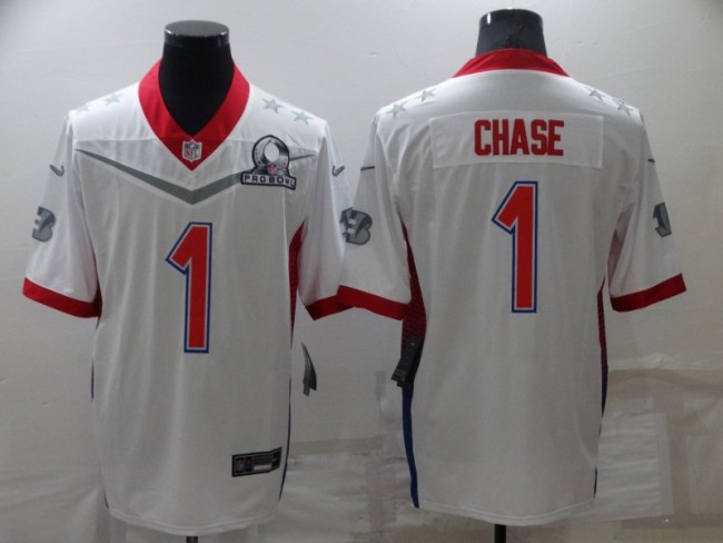 All star Cincinnati Bengals 1 Ja'Marr Chase Football Jersey Legend  White