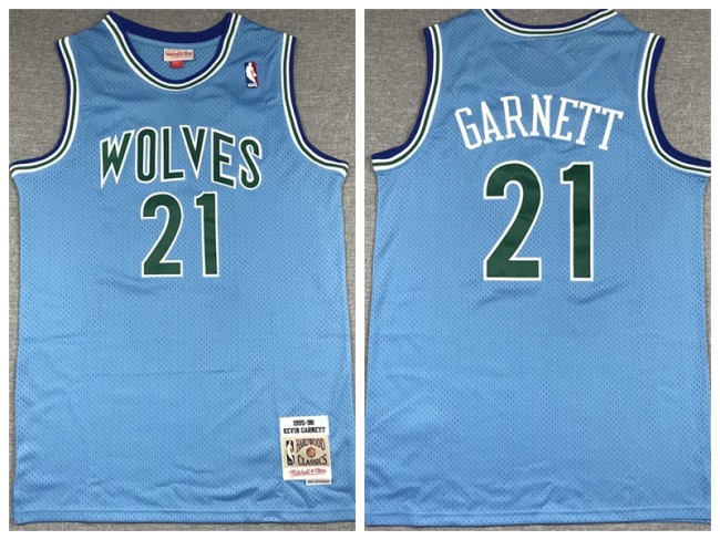 Minnesota Timberwolv 21 Kevin Garnett Basketball Jersey Blue Retro