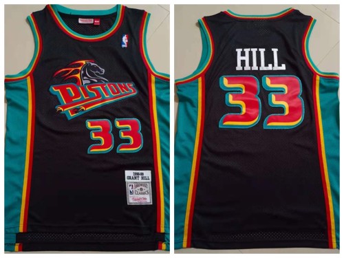 Detroit Pistons 33 Grant Hill Basketball Jersey Black Retro