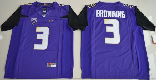 Washington Huskies 3 Jake Browning College Football Jersey Purple