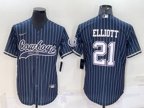 Dallas Cowboys 21 Ezekiel Elliott Baseball Jersey Navy Blue