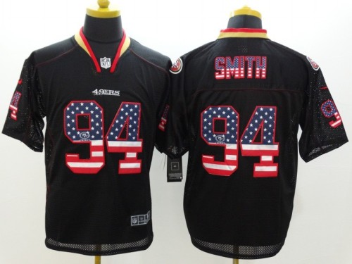 San Francisco 49ers 94 Justin Smith USA Flag Fashion Black Elite Jersey