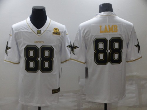 Dallas Cowboys 88 CeeDee Lamb Football Jersey White Gold word Retro