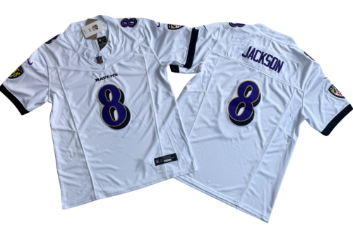 Baltimore Ravens 8 Lamar Jackson Football Jersey White Three Dynasties