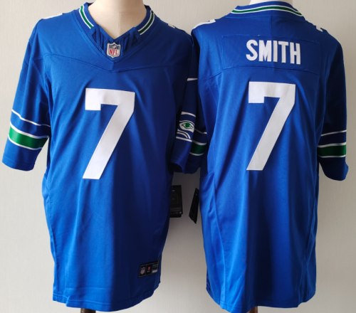 Seattle Seahawks 7 Geno Smith Football Jersey Blue Three Dynasties