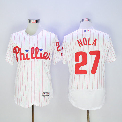Philadelphia Phillie 27 Aaron Nola Flexbase Baseball Jersey White red stripes