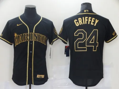 Nike Seattle Mariners 24 Ken Griffey Flexbase Baseball Jersey Black gold