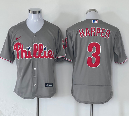 Nike Philadelphia Phillie 3 Bryce Harper Flexbase Baseball Jersey Gray