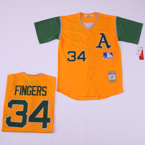 Oakland Athletics 34 Rollie Fingers Baseball Jersey Yellow Retro