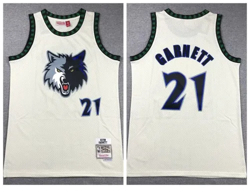 Minnesota Timberwolv 21 Kevin Garnett Basketball Jersey Cream Retro